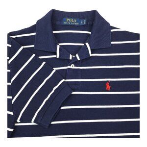 Ralph Lauren Polo Shirt S Navy & White Striped Cotton Mens Classic Fit